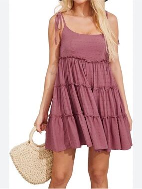 SHEIN Dusty Rose Smocked Tank with Tie Straps